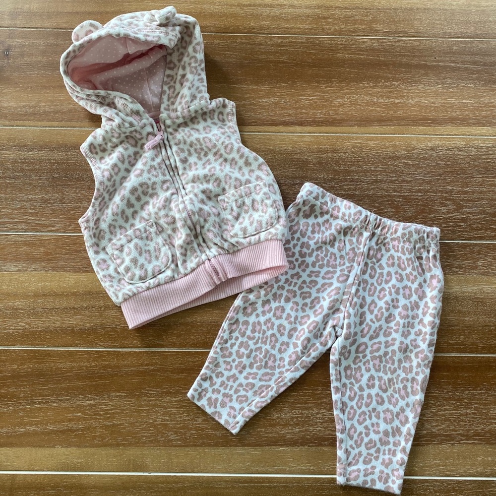 Carter’s light pink leopard pants and vest set